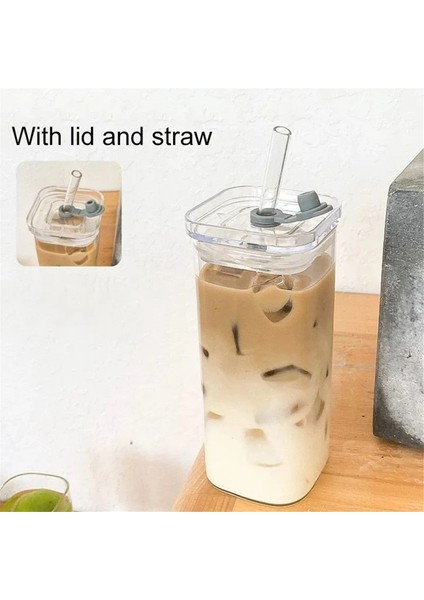 Kapaklı ve Pipetli Kare Isıya Dayanıklı Kahve Cam Kupası Şeffaf Süt Çay Meyve Suyu Bardakları Içecek Kapları Için Kahve Kupası (Yurt Dışından) modelleri