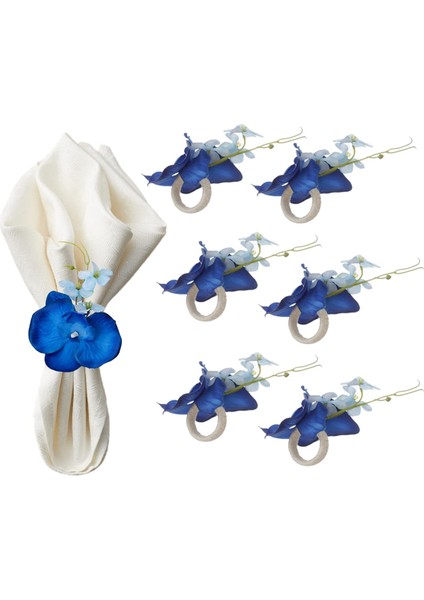6 Adet El Yapımı Orkide Çiçek Peçete Halkaları Mavi Çiçek Tutucular El Yapımı Peçete Tokaları Düğün Masası Dekorasyonu Için Halkalar (Yurt Dışından)