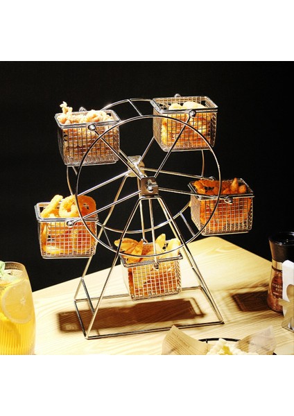 Adet Gıda Rafı + 5 Bardak Paslanmaz Çelik Dönme Dolap Gıda Rafı Atıştırmalık Rafı Vintage Çerçeve Parti Döndürülebilir Pasta Kek (Yurt Dışından) fırsatları