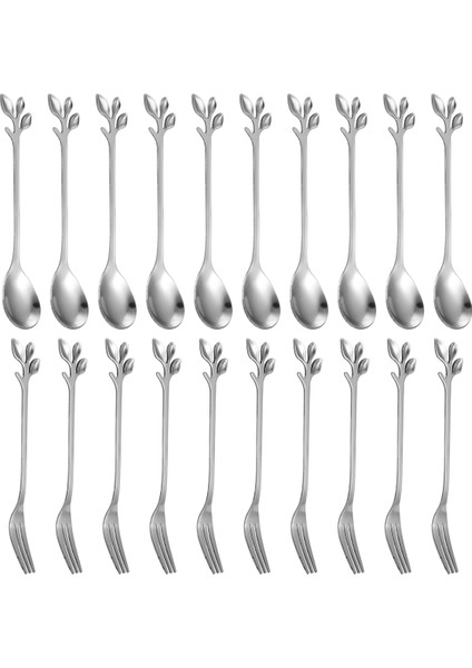 Tatlı Kaşığı Çatal Seti, 20 Parça 4,7 Inç Pasta Çatalı, Kahve Kaşığı, Yaratıcı Gümüş Yaprak Meyve Çatalı, (10 Kaşık + 10 Çatal) (Yurt Dışından) fiyatları