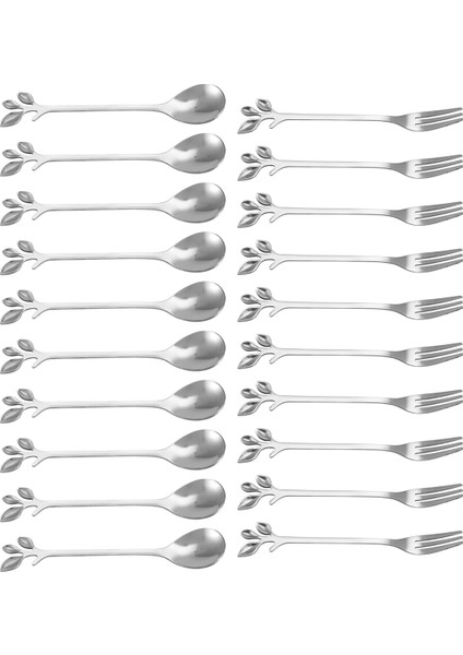 Tatlı Kaşığı Çatal Seti, 20 Parça 4,7 Inç Pasta Çatalı, Kahve Kaşığı, Yaratıcı Gümüş Yaprak Meyve Çatalı, (10 Kaşık + 10 Çatal) (Yurt Dışından) modelleri
