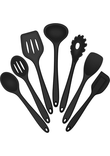 Silikon Pişirme Gereçleri Seti, 6 Parça Siyah Isıya Dayanıklı Mutfak Gereçleri Seti, Yapışmaz Mutfak Aletleri, Spatula, Kepçe, Kaşık (Yurt Dışından)