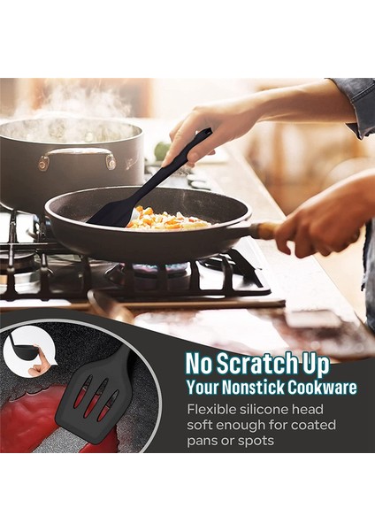 Silikon Pişirme Gereçleri Seti, 6 Parça Siyah Isıya Dayanıklı Mutfak Gereçleri Seti, Yapışmaz Mutfak Aletleri, Spatula, Kepçe, Kaşık (Yurt Dışından) indirimleri