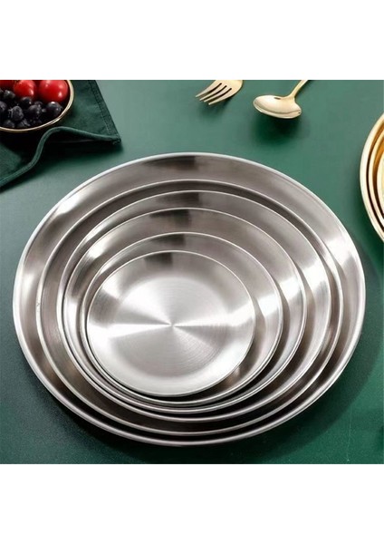 26 cm Paslanmaz Çelik Kemik Tükürük Kabı Gümüş Sığ Tepsi Metal Yemek Diski Yuvarlak Tabak Tatlı Sofra Takımı (Yurt Dışından) modelleri