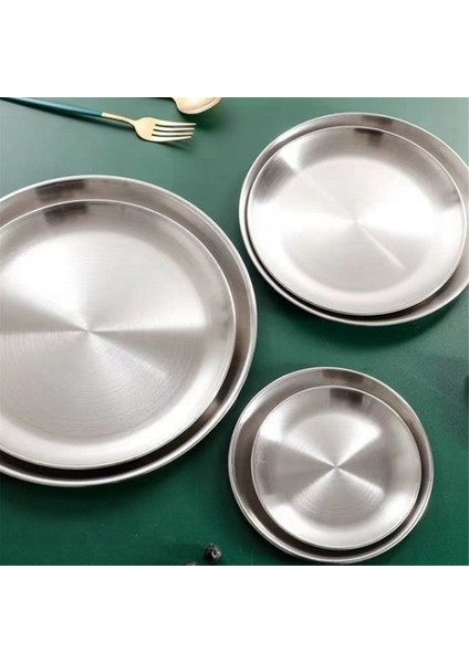26 cm Paslanmaz Çelik Kemik Tükürük Kabı Gümüş Sığ Tepsi Metal Yemek Diski Yuvarlak Tabak Tatlı Sofra Takımı (Yurt Dışından) fırsatları