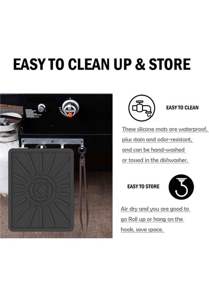 Izgara Matı, Yan Raf Matı, Açık Hava Izgarası Mutfak Tezgahı Için Silikon Izgara Pedi, Barbekü Izgara Matları (2'li Paket, Siyah) (Yurt Dışından) indirimleri