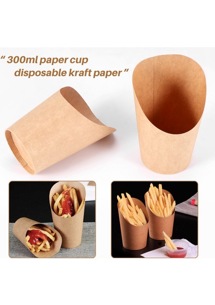 100 Adet Tek Kullanımlık Paket Servis Parti Tatlı Malzemeleri Pişirme Kek Yumurta Puf Patates Kızartması Cips Atıştırmalıklar Kraft Kağıt Bardak Tutucu, 300 ml (Kahverengi) (Yurt Dışından) modelleri