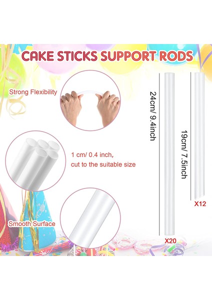 36 Parça Plastik Kek Dübeli Çubuk Seti, 20 Parça Beyaz Kek Çubuğu Destek Çubuğu ve 4 Parça Kek Ayırıcı Plaka (Yurt Dışından) fırsatları
