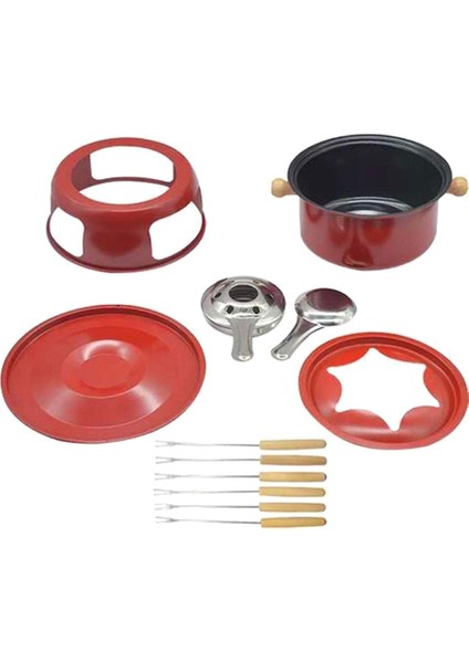 Kırmızı Mini Paslanmaz Çelik Fondü Potu Seti Peynirli Çikolata Fondü 6 Daldırma Çatalı ve Çıkarılabilir Tencere Eritme Şeker Sosu Sosu (Yurt Dışından) indirimleri