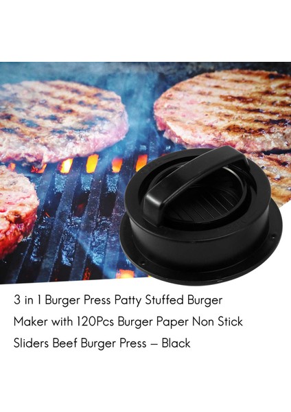 3'ü 1 Arada Burger Presi, 120 Parçalı Yapışmaz Burger Kağıdı Kaydırıcılı Köfte Doldurma Makinesi, Dana Burger Presi - Siyah (Yurt Dışından) fırsatları