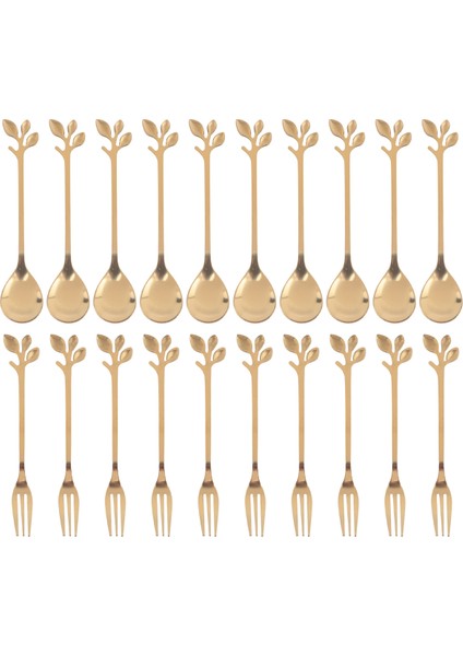 Tatlı Kaşığı Çatal Seti, 20 Parça 4,7 Inç Pasta Çatalı, Kahve Kaşığı, Yaratıcı Altın Yaprak Meyve Çatalı, (10 Kaşık + 10 Çatal) (Yurt Dışından) fiyatları