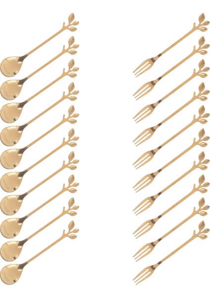 Tatlı Kaşığı Çatal Seti, 20 Parça 4,7 Inç Pasta Çatalı, Kahve Kaşığı, Yaratıcı Altın Yaprak Meyve Çatalı, (10 Kaşık + 10 Çatal) (Yurt Dışından) modelleri