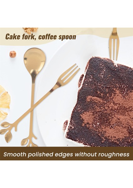 Tatlı Kaşığı Çatal Seti, 20 Parça 4,7 Inç Pasta Çatalı, Kahve Kaşığı, Yaratıcı Altın Yaprak Meyve Çatalı, (10 Kaşık + 10 Çatal) (Yurt Dışından) indirimleri