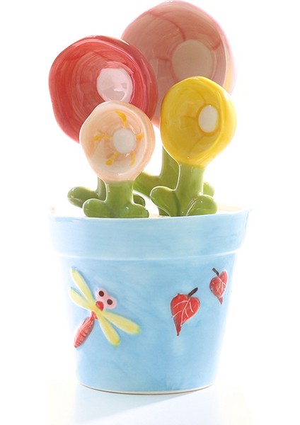 Seramik Ölçü Kaşığı Pişirme Gıda Ev Mutfak Tuz Şeker Kaşığı Tabanlı Sevimli Mutfak Gereçleri Mavi (Yurt Dışından)