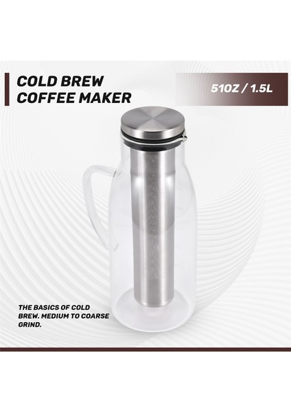 Soğuk Demleme Kahve Makinesi, Kapaklı ve Ölçekli Buzlu Çay Sürahisi Demliği, Çift Amaçlı Filtre Kahve Potu, 51OZ/1.5L (Yurt Dışından) fırsatları