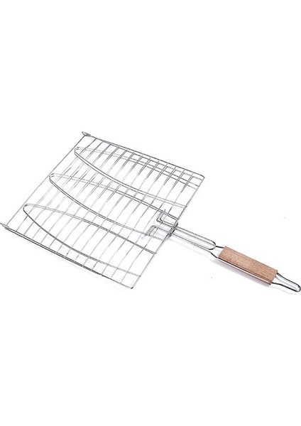 Barbekü Balık Izgara Ağı Barbekü Izgara Balık Rafı Yapışmaz Üçlü Balık Izgara Sepeti Ahşap Saplı Barbekü Aleti 1 Adet (Yurt Dışından)