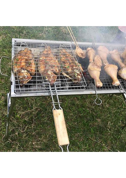 Barbekü Balık Izgara Ağı Barbekü Izgara Balık Rafı Yapışmaz Üçlü Balık Izgara Sepeti Ahşap Saplı Barbekü Aleti 1 Adet (Yurt Dışından) fiyatları
