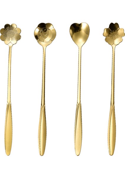 Paslanmaz Çelik Kiraz Çiçeği Altın Kepçe Kahve Kaşığı Hediye Mutfak Tatlı Çay Aksesuarları Sofra Dekorasyon Seti 18 cm (Yurt Dışından)