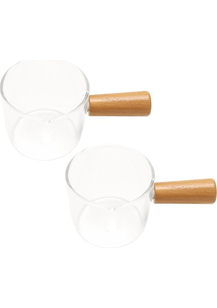 Ahşap Saplı 2 Adet Şeffaf Cam Krema Kabı, Mini Kahve Süt Kreması Sürahisi 100 ml (Yurt Dışından)