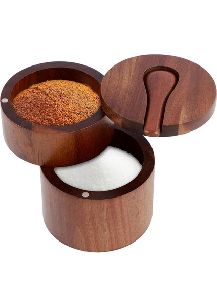 Ahşap Tuzluk, 2 Katlı Baharat Kabı, Tuz, Baharat, Ot Veya Favori Soslarınızı Saklamak Için Küçük Ahşap Kutu (Yurt Dışından)