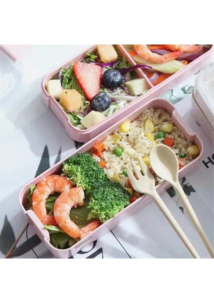 Üç Katmanlı Öğle Yemeği Kutusu Bento Kutusu Açık Hava Öğle Yemeği Kutusu Mikrodalgada Kullanılabilir Çatal ve Kaşıklı Mavi (Yurt Dışından) modelleri