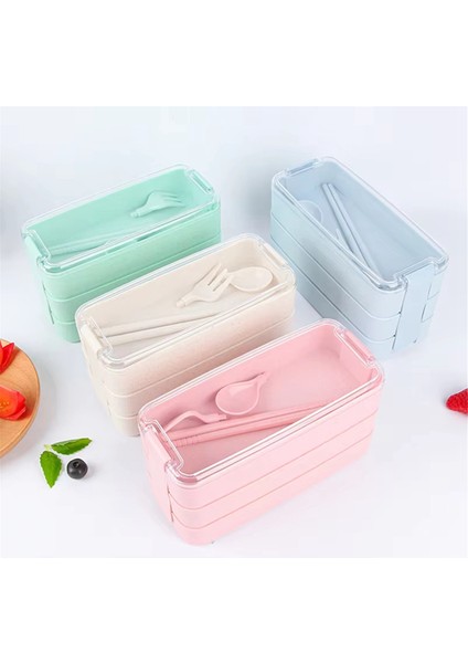 Üç Katmanlı Öğle Yemeği Kutusu Bento Kutusu Açık Hava Öğle Yemeği Kutusu Mikrodalgada Kullanılabilir Çatal ve Kaşıklı Mavi (Yurt Dışından) indirimleri