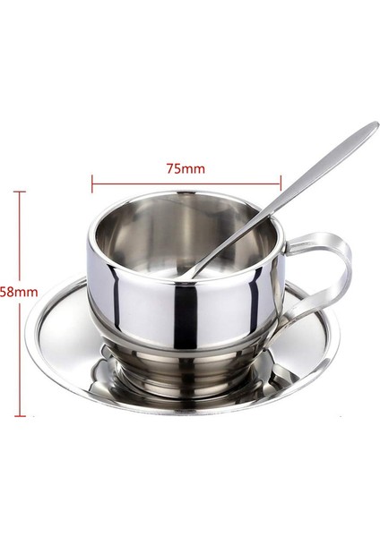 Yalıtımlı Kahve Fincanı Seti - Paslanmaz Çelik Çift Duvarlı Espresso Fincanları Latte Cappuccino Çay Fincanı, Tabak ve Kaşık 125 ml (2'li Set) (Yurt Dışından) fiyatları