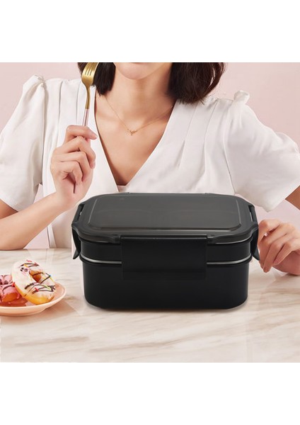 304 Paslanmaz Çelik Istiflenebilir Bölmeli Öğle Yemeği/atıştırmalık Kutusu 2 Katlı Bento/yiyecek Kabı Yetişkinler Veya Çocuklar Için Siyah (Yurt Dışından) fiyatları