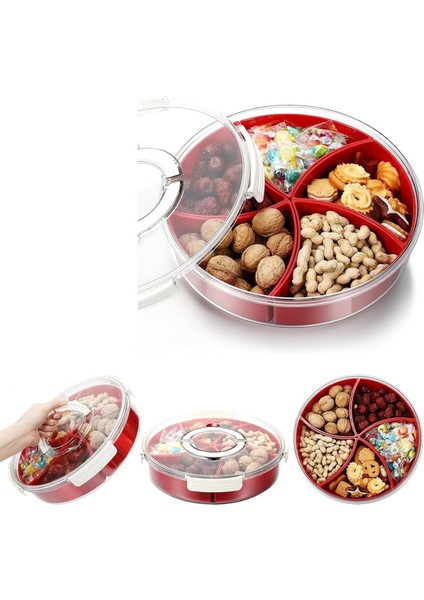 Kapaklı Saplı Bölmeli Atıştırmalık Servis Tepsisi, 5 Bölmeli Kapaklı Plastik Atıştırmalık Gıda Kapları Sebze Tepsisi (Yurt Dışından) indirimleri