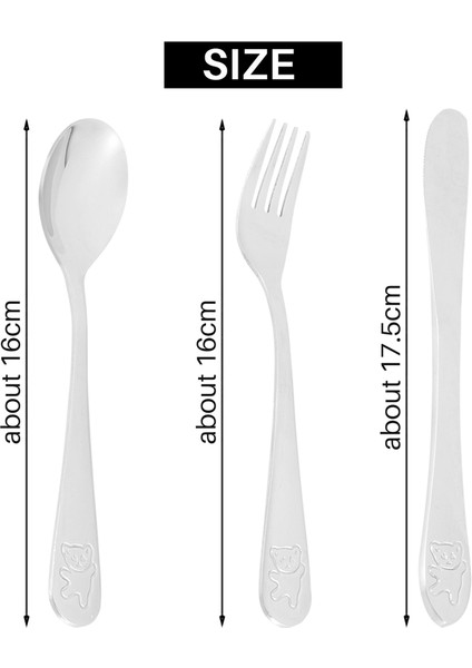 Parça Çocuk Gümüş Eşya Seti Çocuklar Için Güvenli Paslanmaz Çelik Mutfak Eşyası Küçük Ayı Çocuk Çatal Bıçak Takımı Metal Yürümeye Başlayan Çocuk Mutfak Eşyaları (Yurt Dışından)