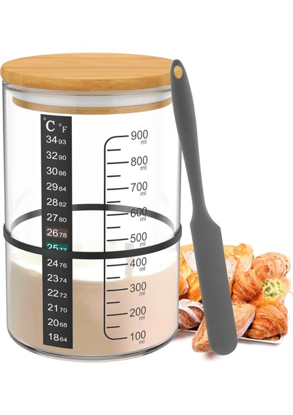 Ahşap Kapaklı Ekşi Maya Başlangıç Kavanozu Geniş Ağızlı Cam Ekşi Maya Başlangıç Kavanozu Ekmek Pişirmek Için (Yurt Dışından)