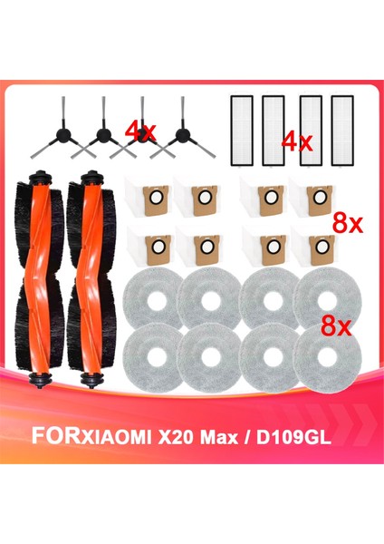 Xiaomi X20 Max / D109GL Yedek Ana Yan Fırça Hepa Filtre Paspas Pedleri Toz Torbaları Yedek Parçalar Aksesuarlar ile Uyumludur (Yurt Dışından)