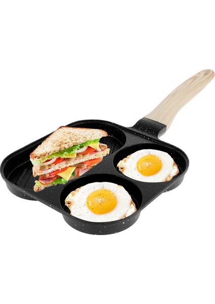 Yumurta Kızartma Tavası 3'ü 1 Arada Yumurta Kızartma Tavası Ahşap Saplı Yapışmaz Omlet Tavası Mutfak Kahvaltı Yumurta Pişirme Tavası B (Yurt Dışından)