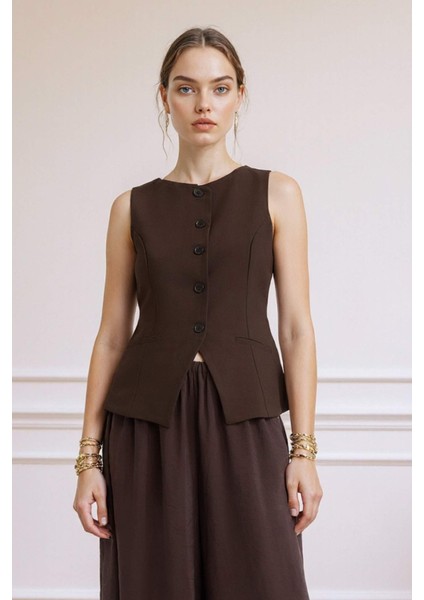 Fitted Bisiklet Yaka Düğmeli Yelek F8180AX25AU