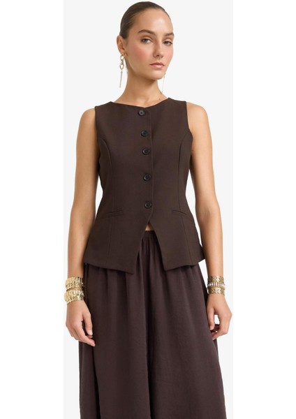 Fitted Bisiklet Yaka Düğmeli Yelek F8180AX25AU modelleri