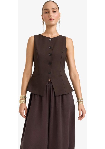 Fitted Bisiklet Yaka Düğmeli Yelek F8180AX25AU fırsatları