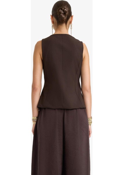 Fitted Bisiklet Yaka Düğmeli Yelek F8180AX25AU