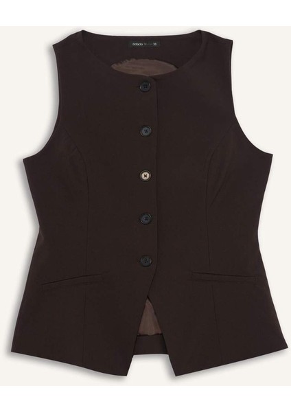 Fitted Bisiklet Yaka Düğmeli Yelek F8180AX25AU