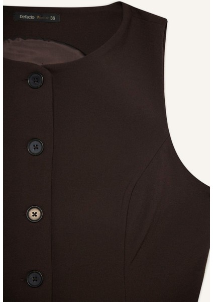 Fitted Bisiklet Yaka Düğmeli Yelek F8180AX25AU