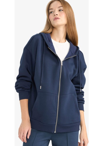 Oversize Geniş Kalıp Kapüşonlu Fermuarlı Sweatshirt V4233AZ25WN