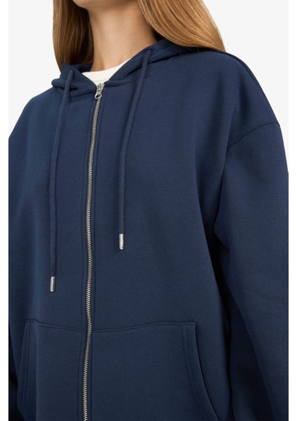 Oversize Geniş Kalıp Kapüşonlu Fermuarlı Sweatshirt V4233AZ25WN indirimleri