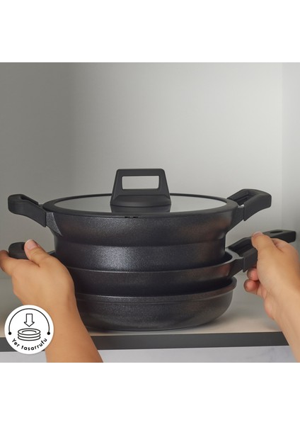 Biodiamond Riga Indüksiyon Tabanlı Silikon Tutacak & 7 Parça Döküm Tencere Seti