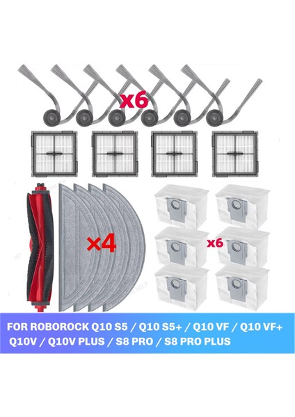 Roborock Q10 S5/Q10 S5+/Q10V/Q10V+/Q10 VF/Q10 Vf+/s8 Pro/s8 Pro Plus Ana Yan Fırça Filtresi Paspas Bezi Toz Torbası (Yurt Dışından) modelleri