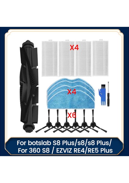 360 Için 17 Adet Botslab S8 Plus/s8/s8 Plus Ezvız Re4/re5 Plus Elektrikli Süpürge Parçaları Ana Yan Fırça Filtreleri Paspas (Yurt Dışından)