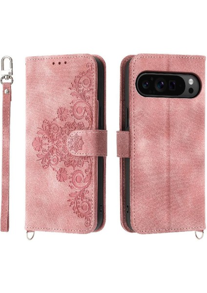 Google Pixel 9 Pro Çiçek 5 Kart Yuvası Tutucu Standı Kadın Erkek Gül Manyetik Cüzdan Kapaklı Koruyucu Telefon Kılıfı (Yurt Dışından)