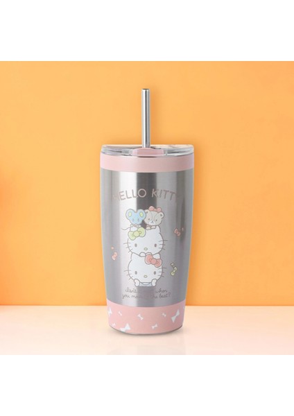 Sanrio Lisanslı Metal Pipetli Kapaklı Termos (530ml) - Hello Kitty