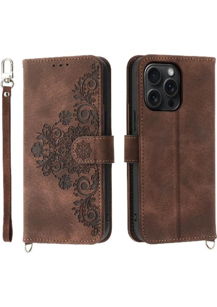 iPhone 15 Pro Max Çiçek 5 Kart Yuvası Tutucu Standı Kadın Erkek Gül Manyetik Cüzdan Kapaklı Koruyucu Telefon Kılıfı (Yurt Dışından)