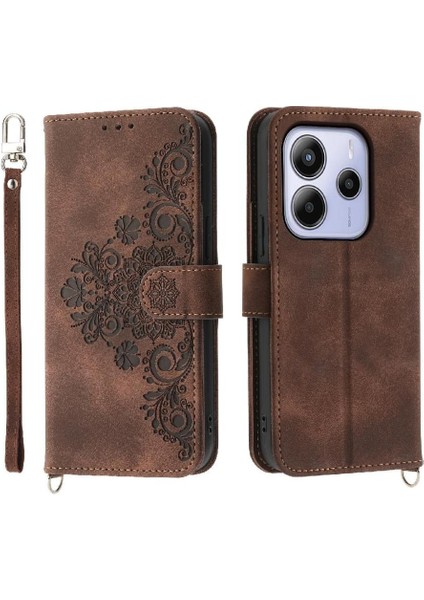 Xiaomi Redmi Note 14 4g Çiçek 5 Kart Yuvası Tutucu Standı Kadın Erkek Gül Manyetik Cüzdan Kapaklı Koruyucu Telefon Kılıfı (Yurt Dışından)