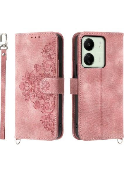 Xiaomi Redmi 13C Çiçek 5 Kart Yuvası Tutucu Standı Kadın Erkek Gül Manyetik Cüzdan Kapaklı Koruyucu Telefon Kılıfı (Yurt Dışından)