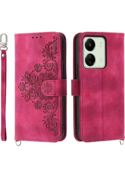 Xiaomi Redmi 13C Çiçek 5 Kart Yuvası Tutucu Standı Kadın Erkek Gül Manyetik Cüzdan Kapaklı Koruyucu Telefon Kılıfı (Yurt Dışından)
